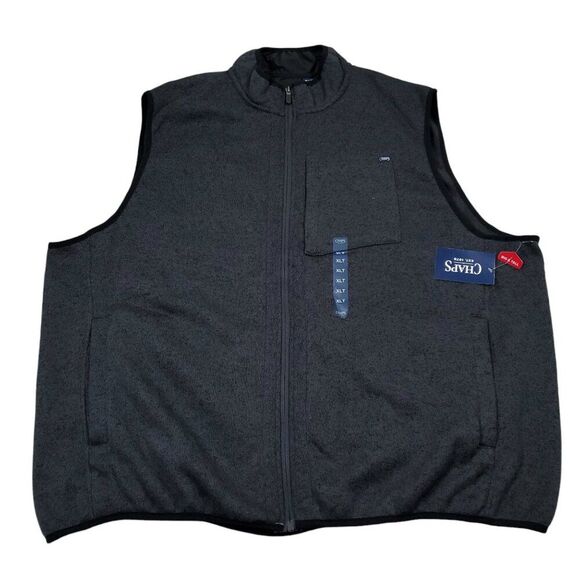 Chaps Black Gray Coastal Sweater Fleece Vest Men's Big & Tall Size XLT Full Zip - Picture 1 of 7